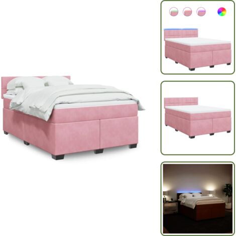 The Living Store Giroletto a Molle con Materasso Rosa 160x200 cm in Velluto - Materasso a molle insacchettate
