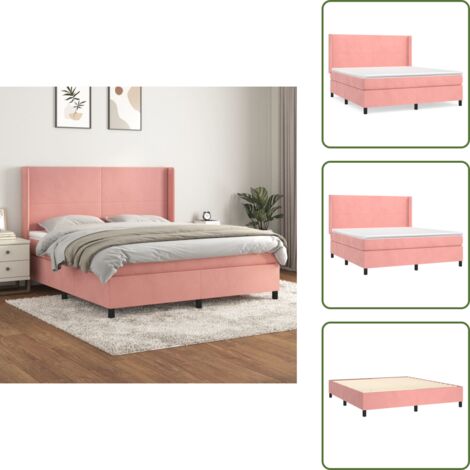 The Living Store Giroletto a Molle con Materasso Rosa 160x200 cm in Velluto - Materasso a molle insacchettato