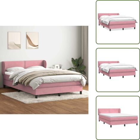 The Living Store Giroletto a Molle con Materasso Rosa 160x210 cm in Velluto - Materasso a molle insacchettate