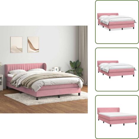 The Living Store Giroletto a Molle con Materasso Rosa 160x210 cm in Velluto - Materasso a molle insacchettate
