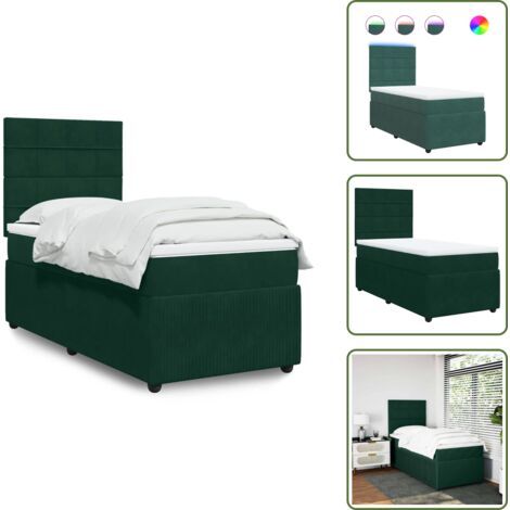 The Living Store Giroletto a Molle con Materasso Verde Scuro 100x200 cm Velluto - Materasso a molle insacchettate