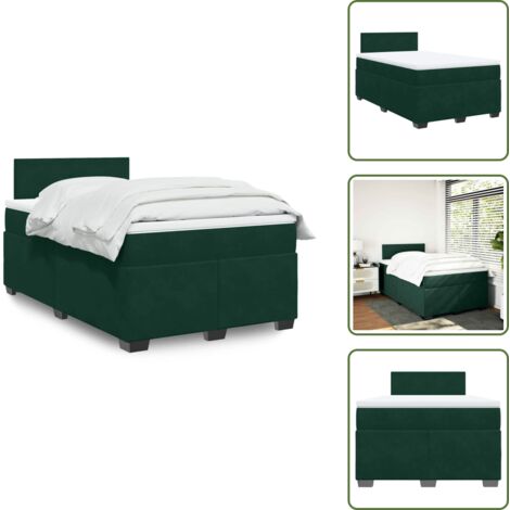 The Living Store Giroletto a Molle con Materasso Verde Scuro 120x190 cm Velluto - Materasso a molle insacchettate