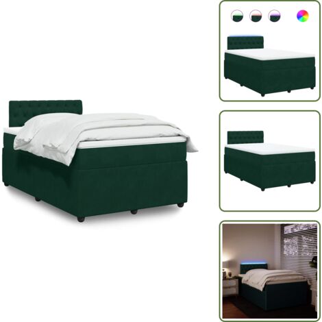 The Living Store Giroletto a Molle con Materasso Verde Scuro 120x190 cm Velluto - Materasso a molle insacchettate