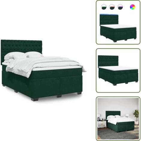 The Living Store Giroletto a Molle con Materasso Verde Scuro 160x200 cm Velluto - Materasso a molle insacchettate