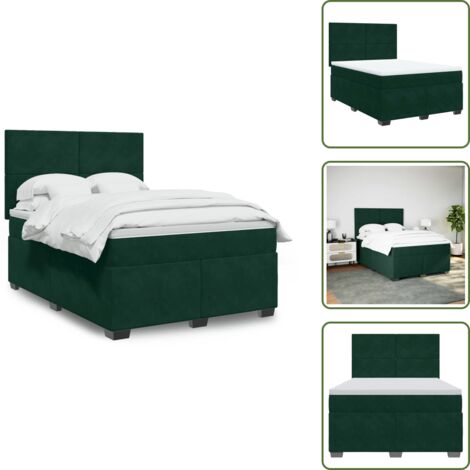 The Living Store Giroletto a Molle con Materasso Verde Scuro 160x200 cm Velluto - Materasso a molle insacchettate