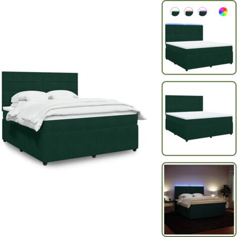 The Living Store Giroletto a Molle con Materasso Verde Scuro 180x200 cm Velluto - Materasso a molle insacchettate