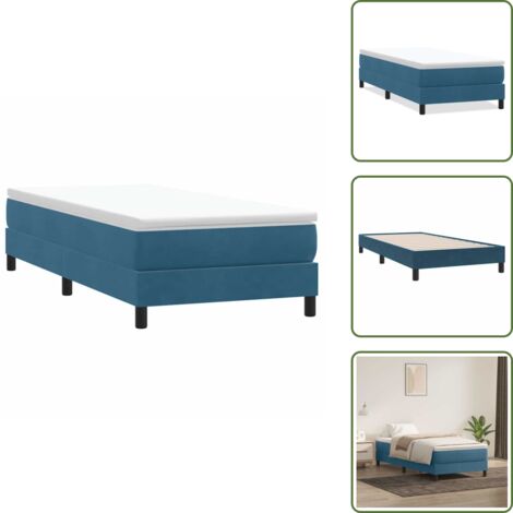 The Living Store Giroletto a Molle senza Materasso Blu Scuro 100x210 cm Velluto - Letto a molle