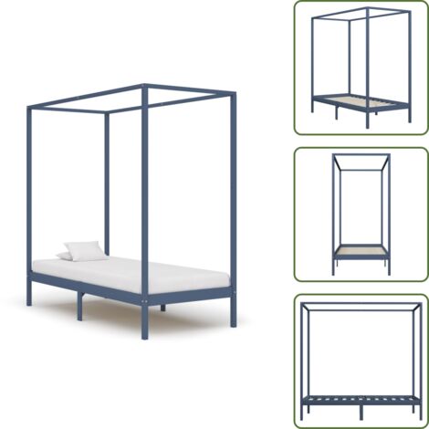 The Living Store Giroletto Baldacchino senza Materasso 100x200 cm Legno Grigio - Letto in legno