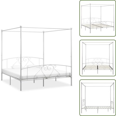 The Living Store Giroletto Baldacchino senza Materasso Bianco 180x200 cm Metallo - Letto a baldacchino