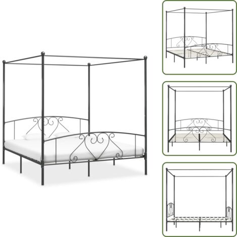 The Living Store Giroletto Baldacchino senza Materasso Grigio 180x200 cm Metallo - Letto con baldacchino