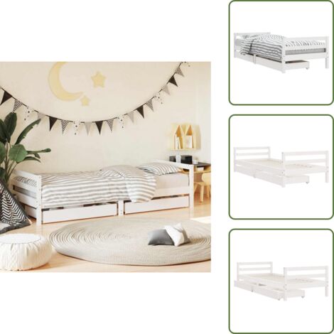 The Living Store Giroletto Bambini con Cassetti Bianco 80x200cm Massello di Pino - Letto bambini