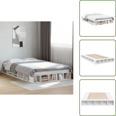 The Living Store Giroletto Bianco 120x200 cm in Legno Multistrato - Letto in legno multistrato