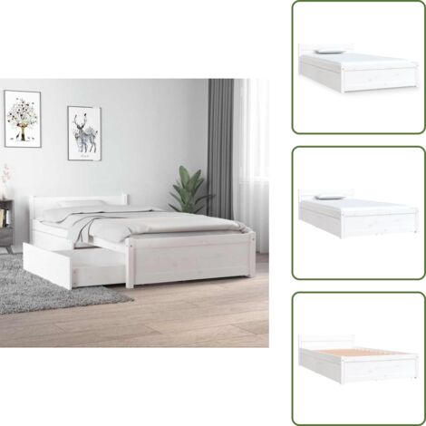 The Living Store Giroletto Bianco con Cassetti 90x190 cm Single - Cassetti letto