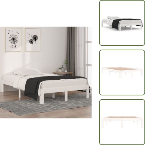 The Living Store Giroletto Bianco in Legno Massello 120x190 cm Small Double - Letto in legno