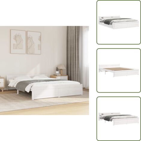 The Living Store Giroletto Bianco in Legno Massello 140x190 cm - Letto con testiera