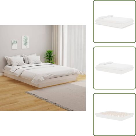 The Living Store Giroletto Bianco in Legno Massello 140x190 cm - Letto in legno