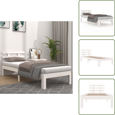 The Living Store Giroletto Bianco in Legno Massello 90x190 cm Single - Letto singolo