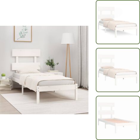 The Living Store Giroletto Bianco in Legno Massello 90x200 cm - Letto in legno