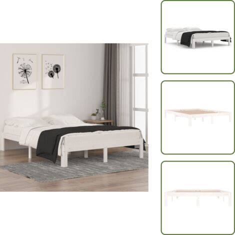 The Living Store Giroletto Bianco in Legno Massello di Pino 140x190 cm - Letto in legno