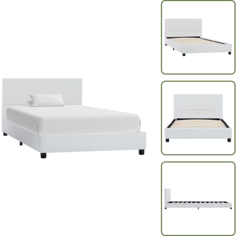The Living Store Giroletto Bianco in Similpelle 100x200 cm - Telaio letto