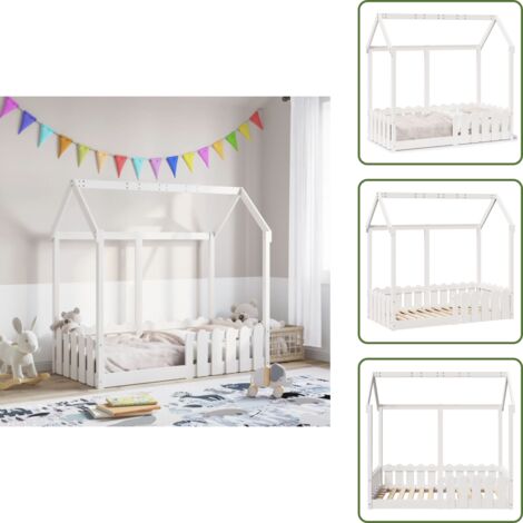 The Living Store Giroletto Casetta Bambini Bianco 70x140 cm Legno Massello Pino - Letto a casetta