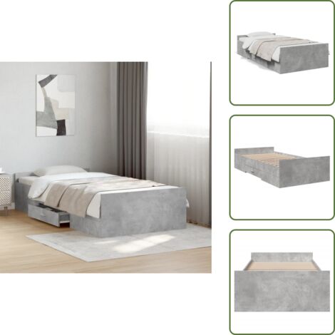 The Living Store Giroletto Cassetti Grigio Cemento 75x190 cm Legno Multistrato - Cassetti letto