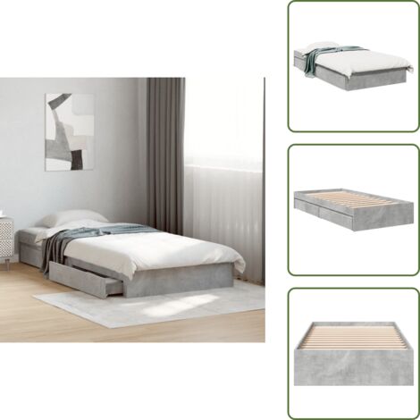 The Living Store Giroletto Cassetti Grigio Cemento 90x190 cm Legno Multistrato - Cassetti letto