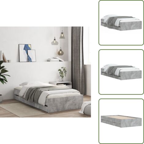 The Living Store Giroletto Cassetti Grigio Cemento 90x200 cm Legno Multistrato - Letto con cassetti