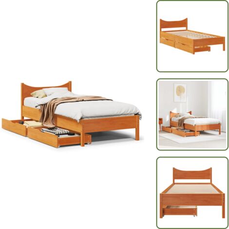 The Living Store Giroletto Cassetti Marrone Cera 75x190cm in Legno Massello Pino - Cassetti sotto letto