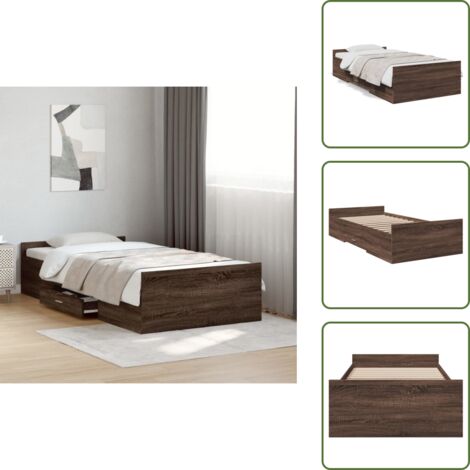 The Living Store Giroletto Cassetti Rovere Marrone 75x190 cm Legno Multistrato - Cassetti letto