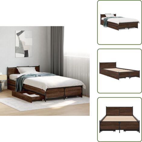 The Living Store Giroletto Cassetti Rovere Marrone 75x190 cm Legno Multistrato - Letto con cassetti