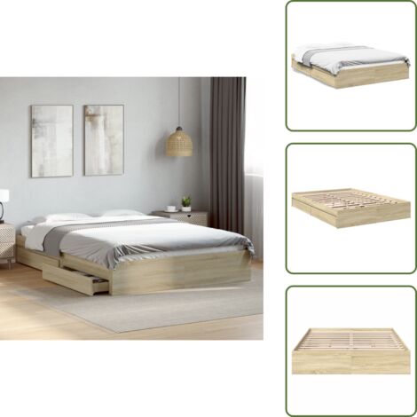 The Living Store Giroletto Cassetti Rovere Sonoma 160x200 cm Legno Multistrato - Cassetti per letto