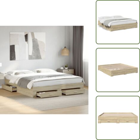 The Living Store Giroletto Cassetti Rovere Sonoma 180x200 cm Legno Multistrato - Cassetti letto
