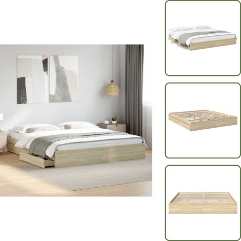 The Living Store Giroletto Cassetti Rovere Sonoma 180x200 cm Legno Multistrato - Cassetti letto