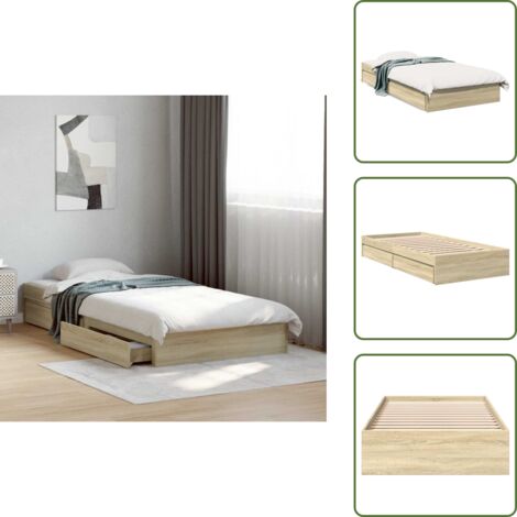 The Living Store Giroletto Cassetti Rovere Sonoma 75x190 cm Legno Multistrato - Cassetti letto