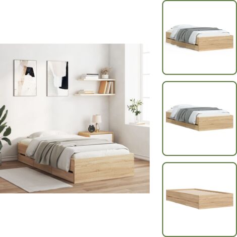 The Living Store Giroletto Cassetti Rovere Sonoma 75x190 cm Legno Multistrato - Cassetti letto