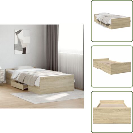 The Living Store Giroletto Cassetti Rovere Sonoma 75x190 cm Legno Multistrato - Cassetti letto
