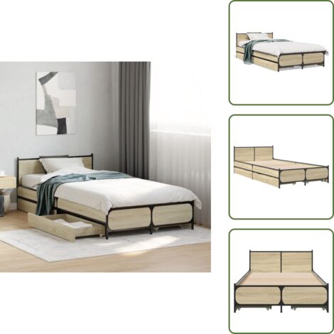 The Living Store Giroletto Cassetti Rovere Sonoma 75x190 cm Legno Multistrato - Letto con cassetti