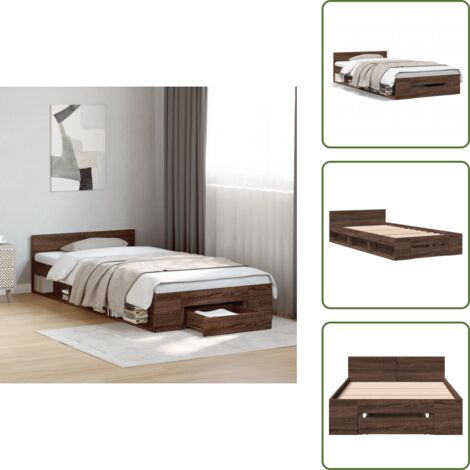 The Living Store Giroletto Cassetto Rovere Marrone 75x190 cm Legno Multistrato - Cassetto letto