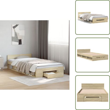 The Living Store Giroletto Cassetto Rovere Sonoma 75x190 cm Legno Multistrato - Cassetto letto