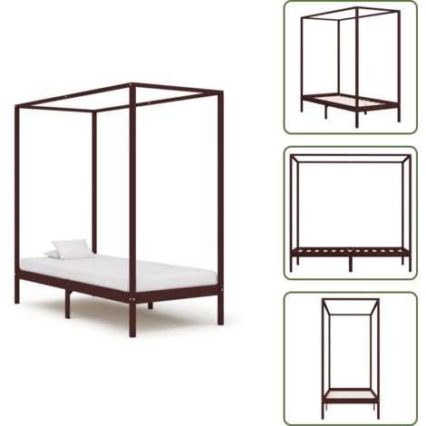 The Living Store Giroletto con Baldacchino senza Materasso Marrone Pino 90x200cm - Letto in legno