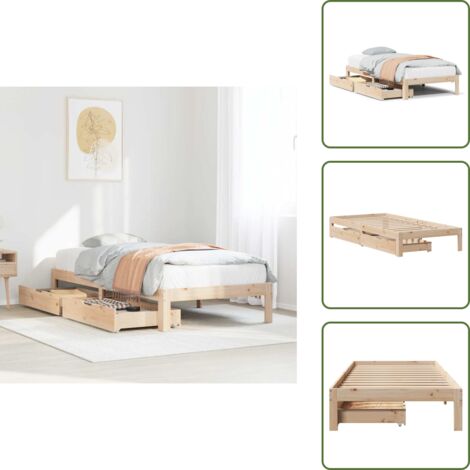 The Living Store Giroletto con Cassetti 90x190 cm in Legno Massello di Pino - Letto con cassetti