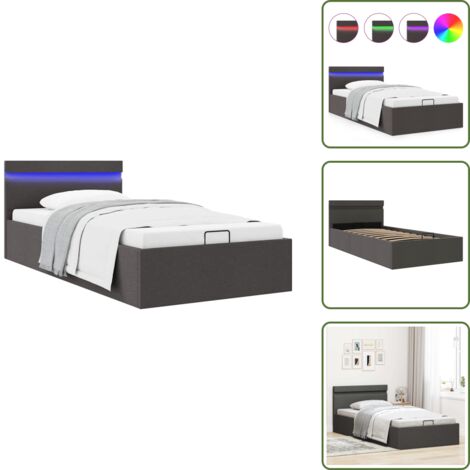 The Living Store Giroletto con Contenitore e LED Grigio Scuro Tessuto 100x200 cm - Letto con vano
