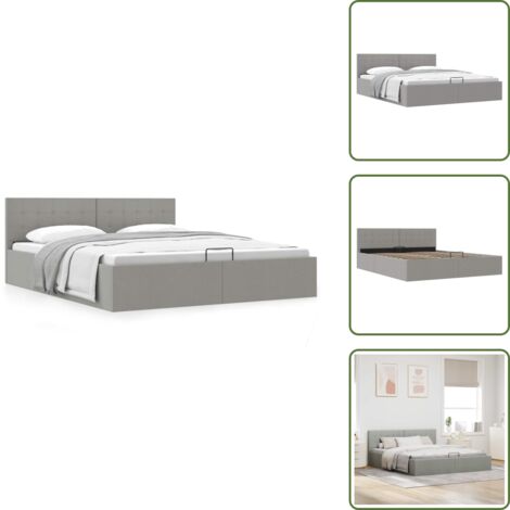 The Living Store Giroletto con Contenitore  Grigio Chiaro in Tessuto 180x200 cm - Letto matrimoniale