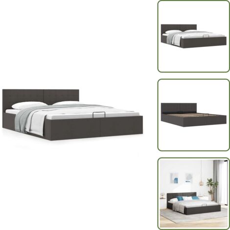 The Living Store Giroletto con Contenitore  Grigio Scuro in Tessuto 180x200 cm - Letto matrimoniale