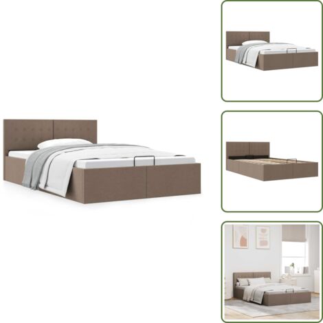 The Living Store Giroletto con Contenitore Grigio Talpa in Tessuto 140x200 cm - Letto matrimoniale