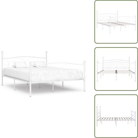 The Living Store Giroletto con Doghe Bianco in Metallo 200x200 cm - Doghe per letto