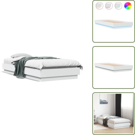The Living Store Giroletto con LED Bianco 100x200 cm - Letto con luci RGB
