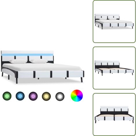 The Living Store Giroletto con LED Bianco in Similpelle 160x200 cm - Letto con LED
