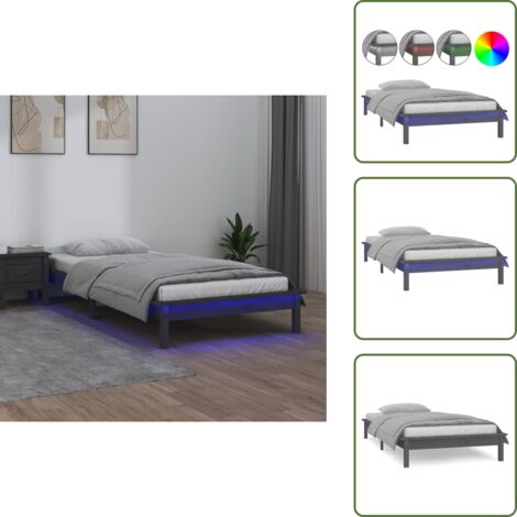 The Living Store Giroletto con LED Grigio 100x200 cm in Legno Massello - Giroletto con luci LED
